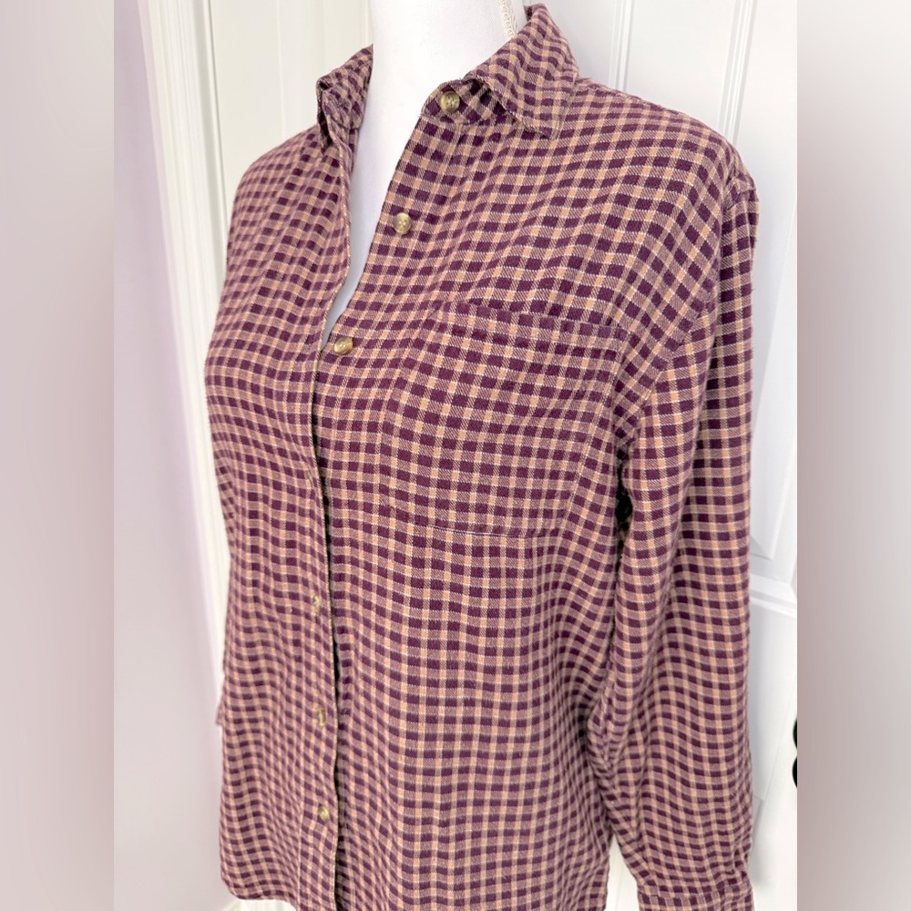Whitefish Bay Plaid Button-Up Collared Flannel Shirt - Burgundy & Tan